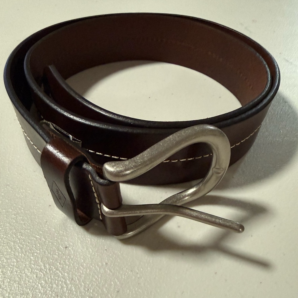 Fossil Men's Brown Stitched Leather Belt Size 38